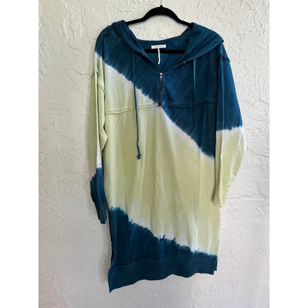 Stitchdrop Tie Dye Hoodie Dress XL Blue Lime Green Half Zip Cotton Mini‎ Dress